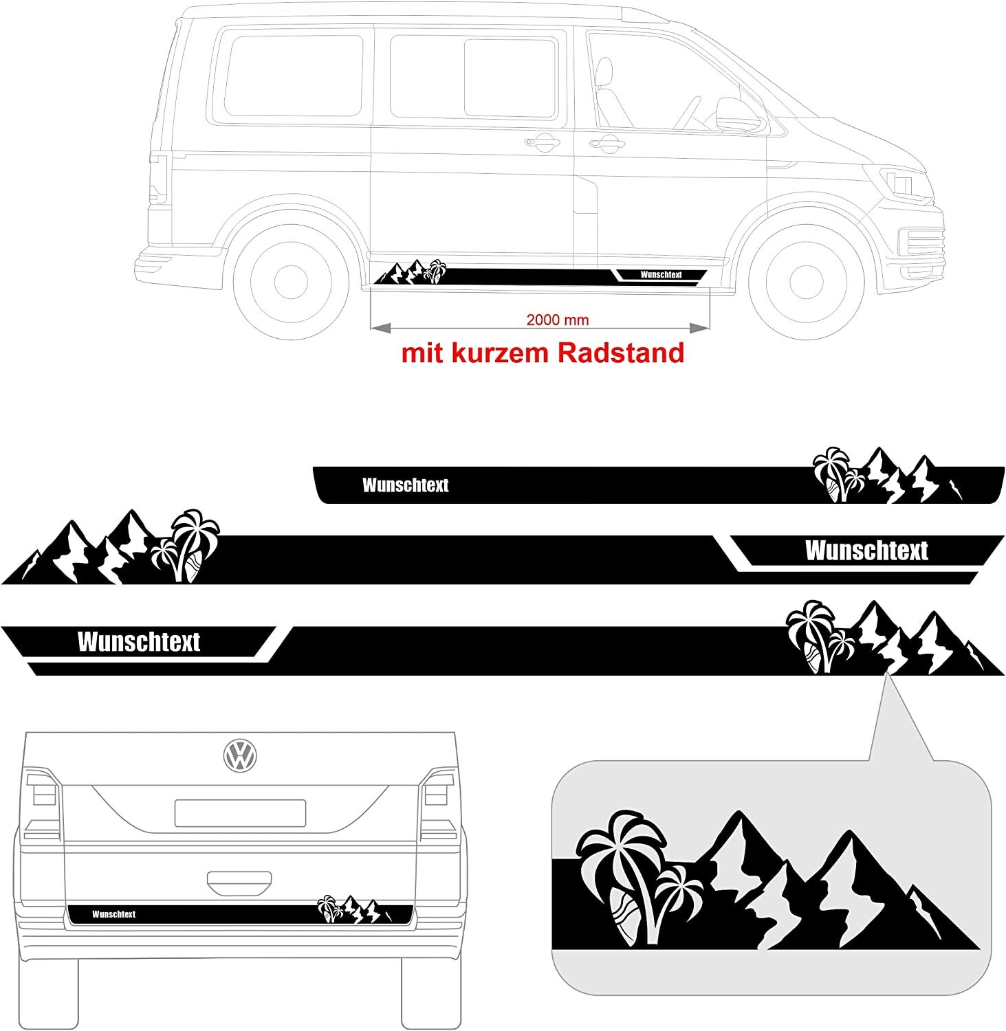 Multivan Sticker Side Stripe Sticker With Mountain Palm Tree Surfboard Motif, With ...