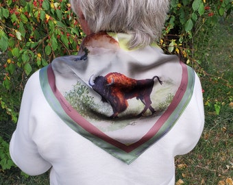 Reine Seide Cowboy Wild Rag: Büffel, Wyoming Mountain Art