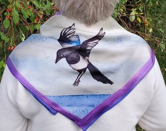 Elster Wild Rag: Original Aquarell Kunst, Rein Seidentuch