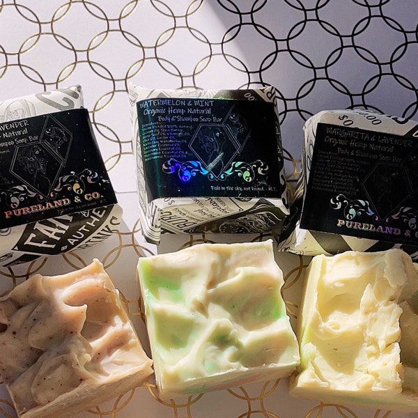 Organic Hemp Body Soap Bar (Gift Set), Sampler Pack, 3 Soap Bars Pack, Boxing day sale, Handmade, New Year, Wedding, Business Event