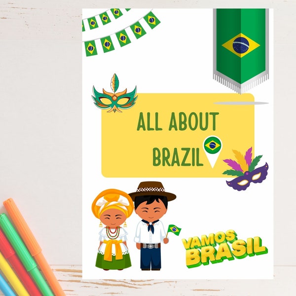 All About Brazil for School projects| Unit study |grade 2 and 3| Hispanic Heritage Week| kids Printable| Countries & Flags| Fun Facts