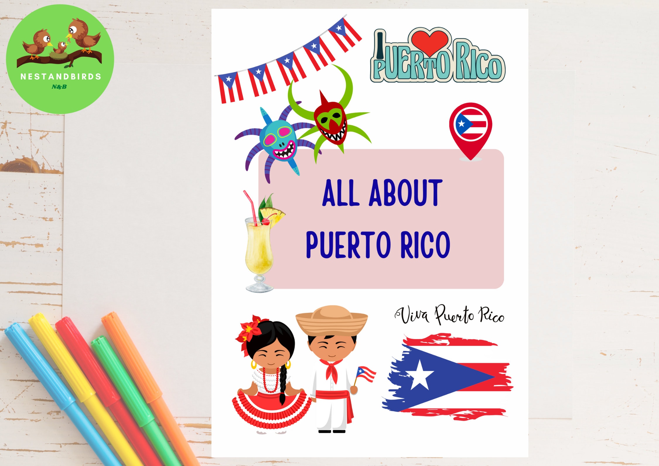 All About Puerto Rico for School projects| Unit study |grade 2 and 3| Hispanic Heritage Week| kids Printable| Countries & Flags| Fun Facts