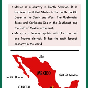 Mexico for Kids printable worksheets School projects Unit study grade 2 and 3 Hispanic Heritage Mexico Flag Fun Facts image 4