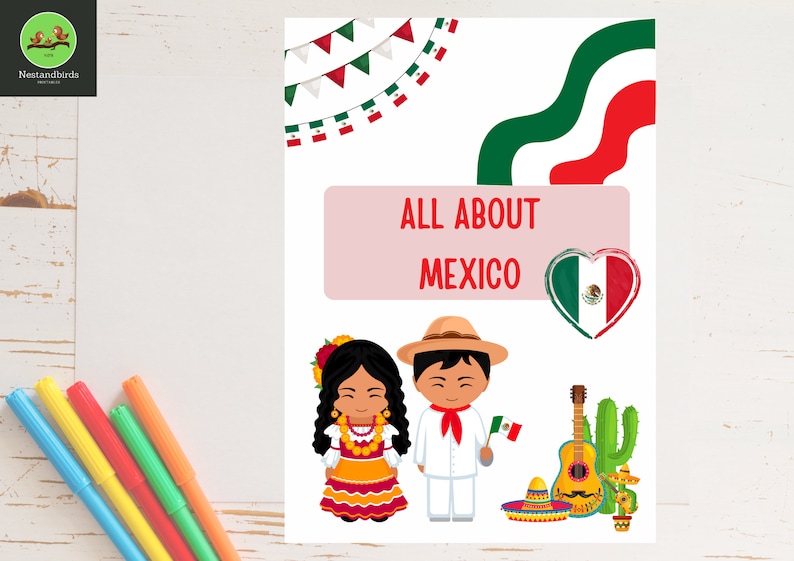 Mexico for Kids printable worksheets School projects Unit study grade 2 and 3 Hispanic Heritage Mexico Flag Fun Facts image 1