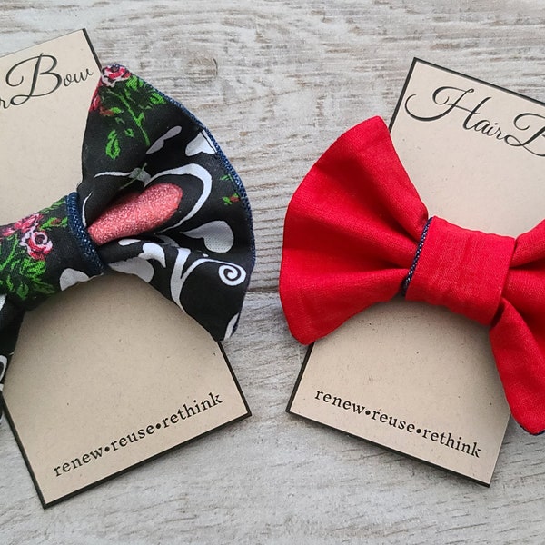 Girl Hair Bows | Toddler Hair Bows | Patriots | Celtics | Red Sox | Denim Bow | Hair Accessories | Recycled Denim | Heart Bows | Superhero