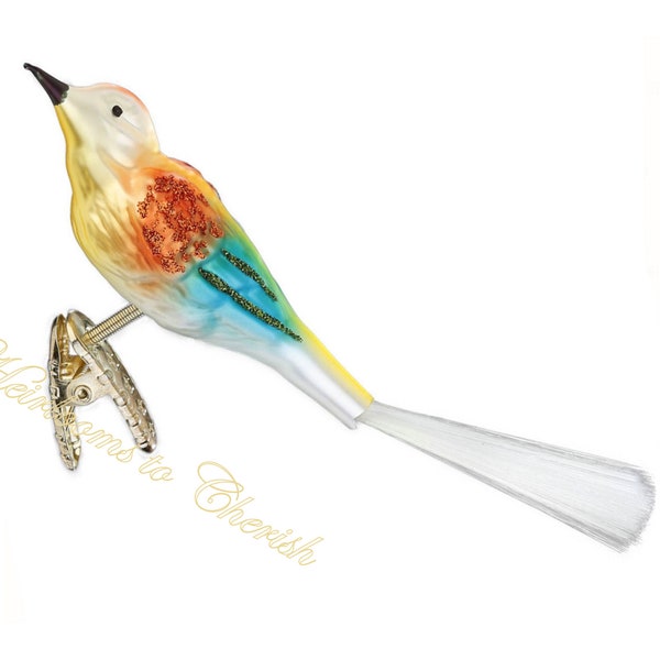 New for 2023 - Inge-Glas Clip-On Bird Bonita 10074S023 German Glass Christmas Ornament - Spun Glass Tail