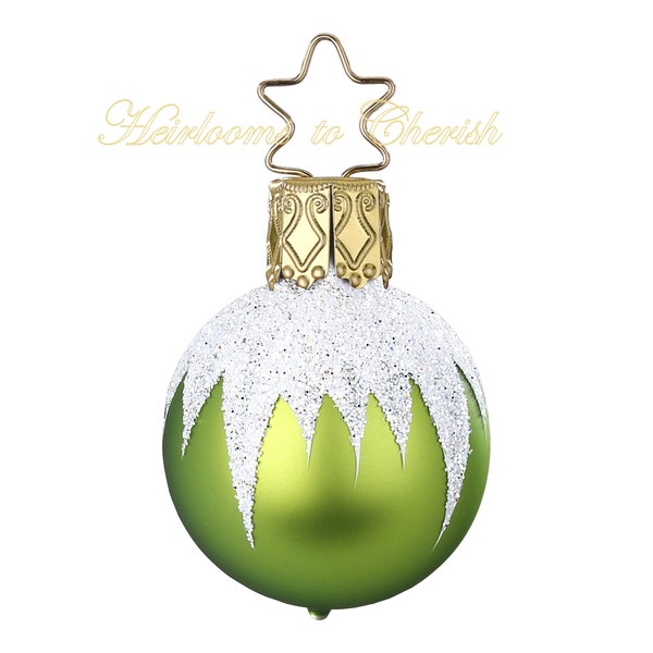 Inge-Glas Ball Mini Ball Apple Green Matte Kugel 21370T003 German Glass Christmas Ornament in Gift Box