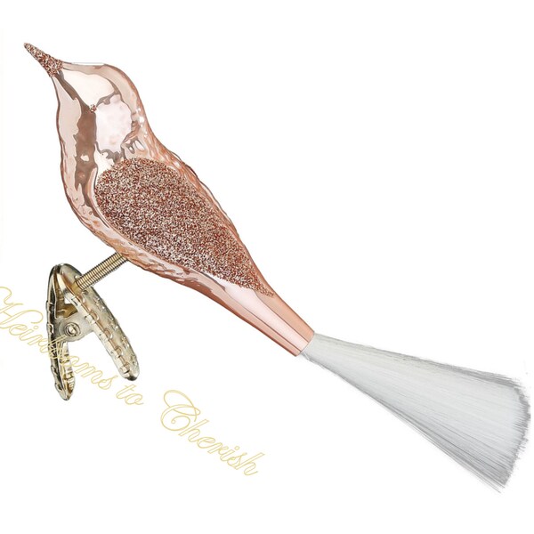 New for 2023 - Inge-Glas Clip-On Bird Apricot Pearl 13404T001 German Glass Christmas Ornament - Spun Glass Tail