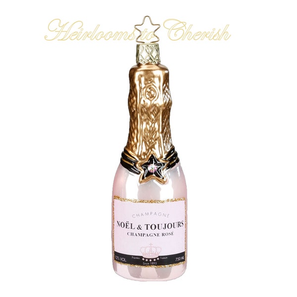 Inge-Glas Rose' Champagne 10123S018 IGM German Blown Glass Christmas Ornament with Swarovski in Gift Box