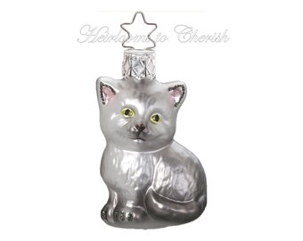 Inge-Glas Carlo The Cat 10010S019 German Glass Christmas Ornament in Gift Box