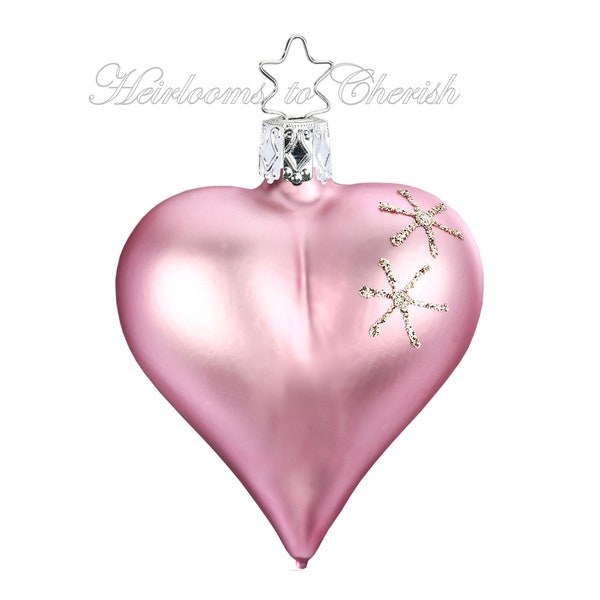 Inge-Glas Heart Tender Stars Desert-Rose Matte 21215T040 German Glass Christmas Ornament in Gift Box