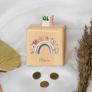 Spardose Regenbogen, Holzspardose mit Namen, Geschenk Geburtstag, Taufe, Babygeschenk, Geburtsgeschenk, Taufgeschenk, Regenbogen, Kinder