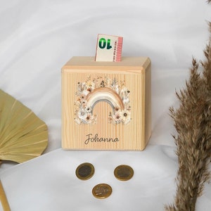Spardose Regenbogen, Holzspardose mit Namen, Geschenk Geburtstag, Taufe, Babygeschenk, Geburtsgeschenk, Baby, Kinder, Taufgeschenk Mädchen