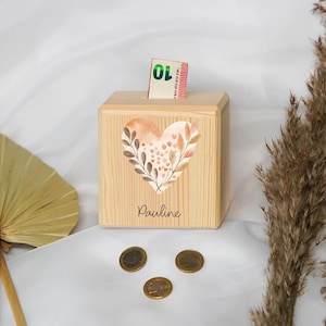 Spardose Herz, Holzspardose mit Namen, Geschenk Geburtstag, Taufe, Babygeschenk, Geburtsgeschenk, Baby, Regenbogen, Kind, Geldgeschenk Taufe