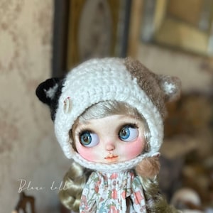 Blythe cat helmet hat, crochet hat for blythe, calico cat, Tuxedo Cat, black cat, black and white cat