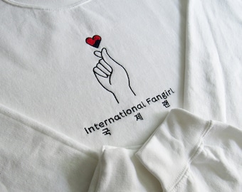 International Fangirl - Korean Finger Heart - Embroidered Sweatshirt