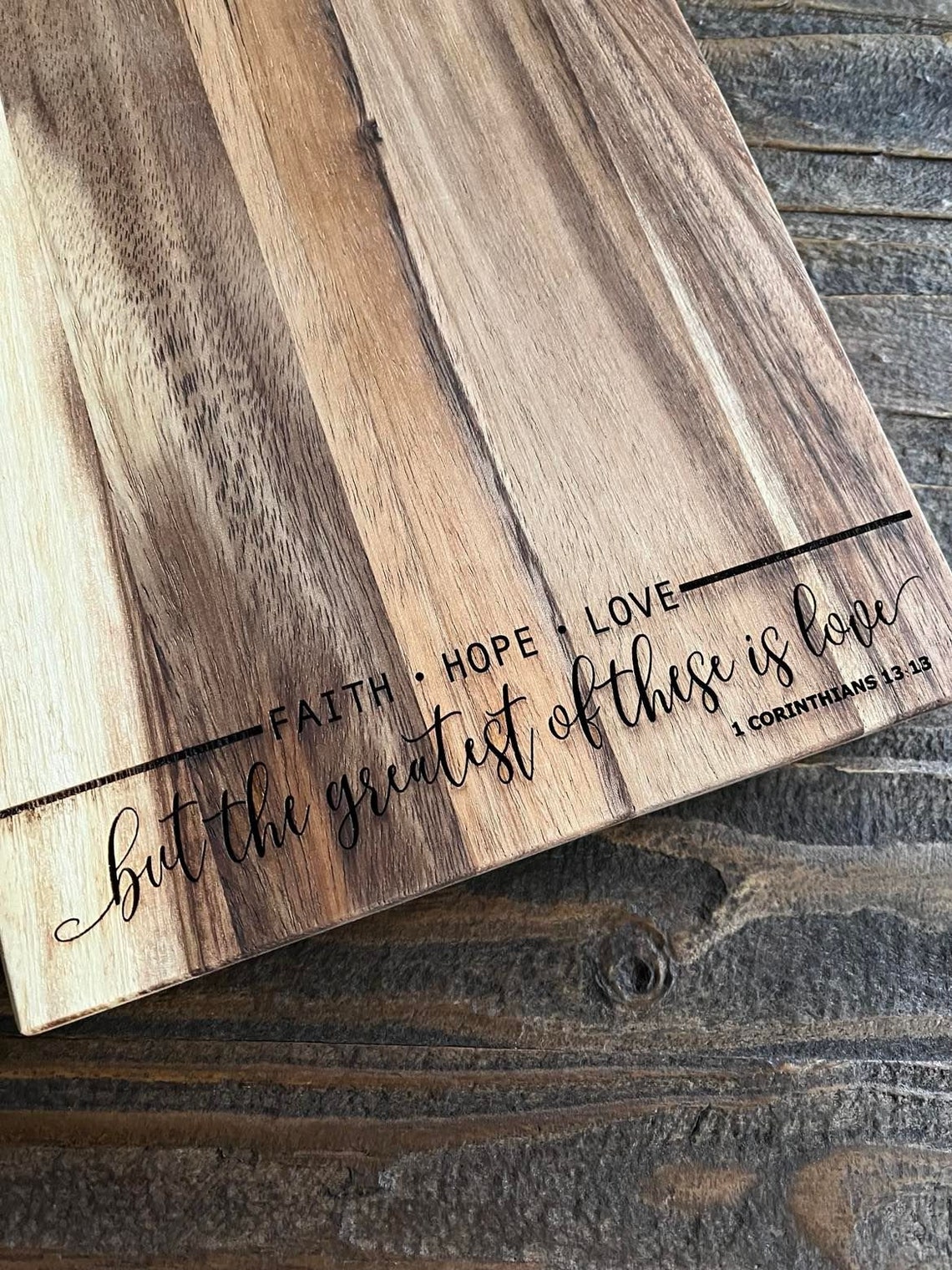 Acacia Wood Cutting Board With Handle, Corinthians Bible Gift, Faith