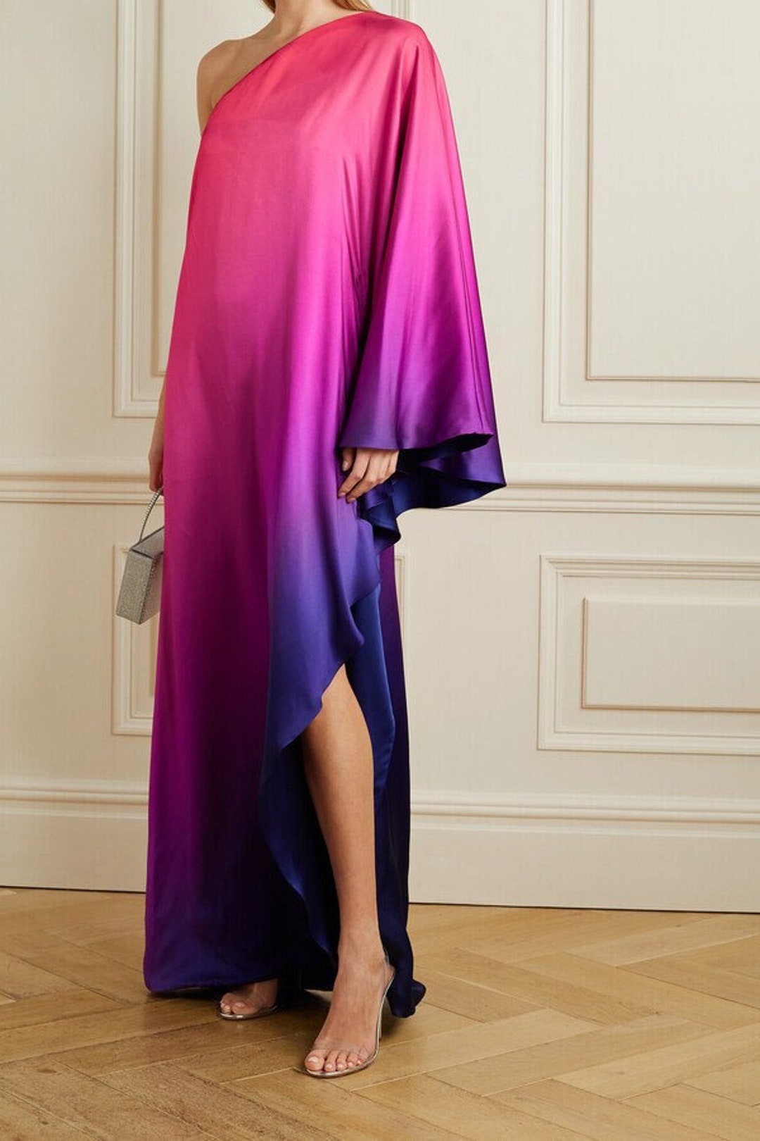 Off Shoulder Satin Dress, Solid Pink Dress, Asymmetric Summer Dress ...