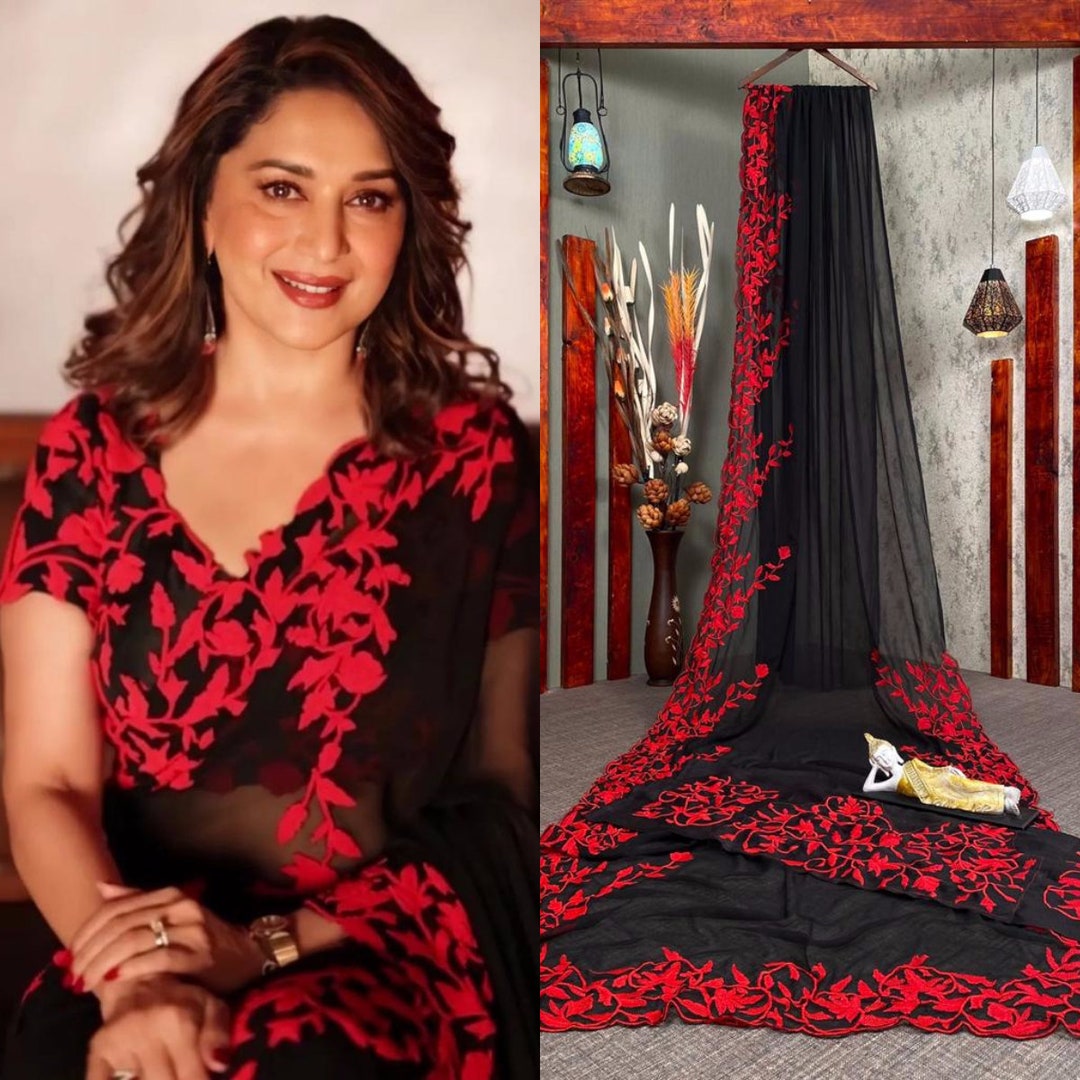 Madhuri Dixit Wear Red & Black Faux Georgette Saree Party - Etsy New Zealand Madhuri Dixit Wear Red & Black Faux Georgette Saree Party - Etsy New Zealand
