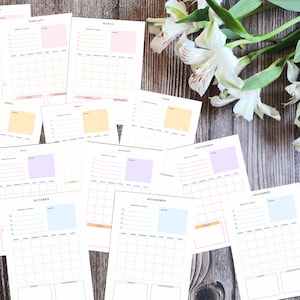 Monthly Planner Printable, Month at a Glance, Monthly Dashboard, Printable Planner Inserts, 12 Months Index Pages, A4