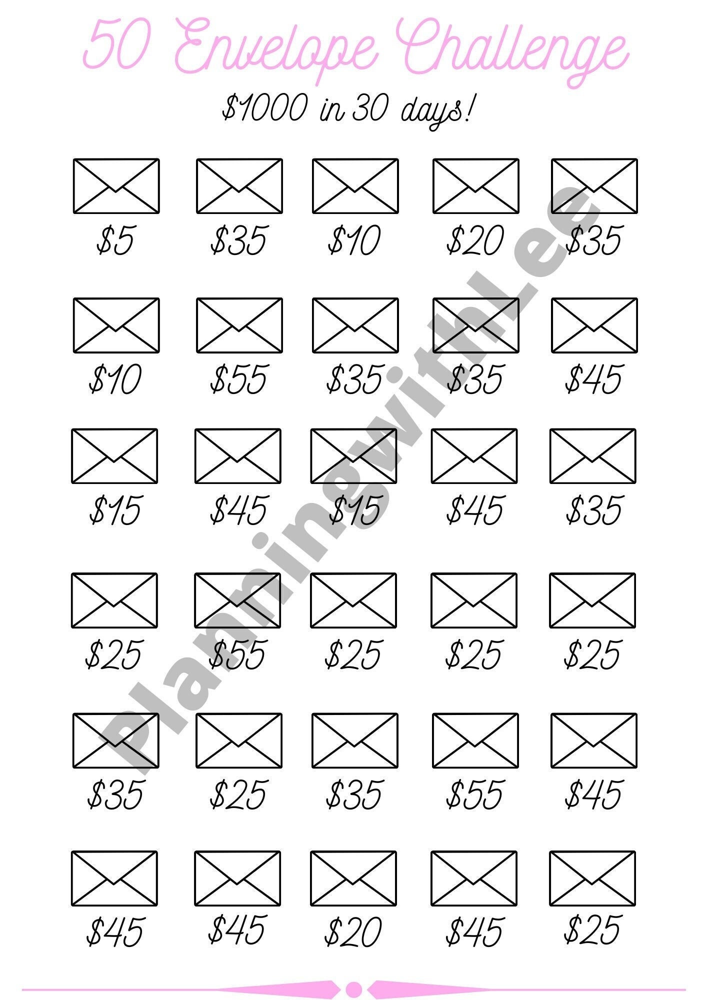 50 Envelope Savings Challenge Tracker Money Challenge Budget Etsy