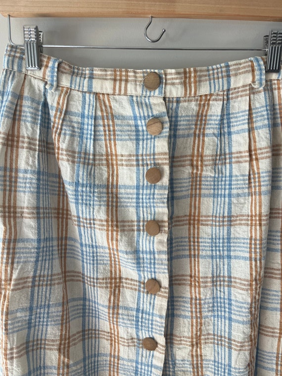 VTG 70s plaid cotton button maxi skirt - image 2