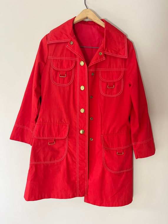 VTG 60s 70s long red coat - image 2