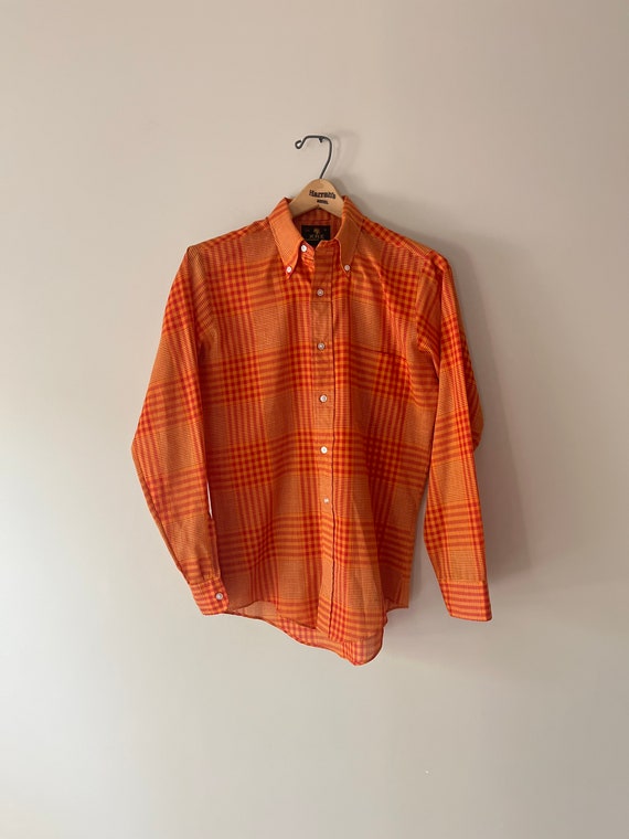 VTG 60s 70s orange plaid oxford shirt