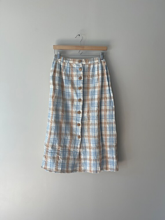 VTG 70s plaid cotton button maxi skirt - image 1