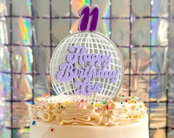 DISCO CAKE TOPPER - Disco Ball Birthday Party - Personalized & Custom Acrylic Mirror Topper - Trendy Retro Groovy Dance Bday