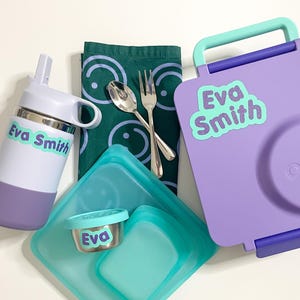 VINYL Name Labels - Kids Name Sticker for Lunchboxes, Water Bottles, Drinkware - Colorful Fun Cute Trendy - RESTOCKED at 9am PST daily!
