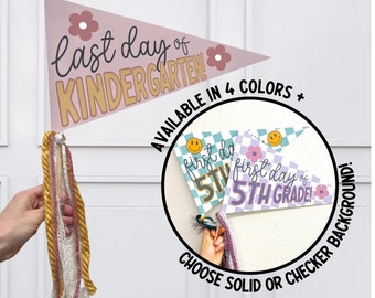 First / Last Day of School Sign - Pennant Flag - Cute Girly Grade School Photo Op Banner