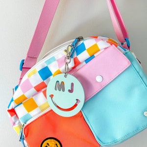SMILEY INITIAL KEYCHAIN - Cute Fun Bag Tag for Keys / Backpack - Smile Acrylic Custom