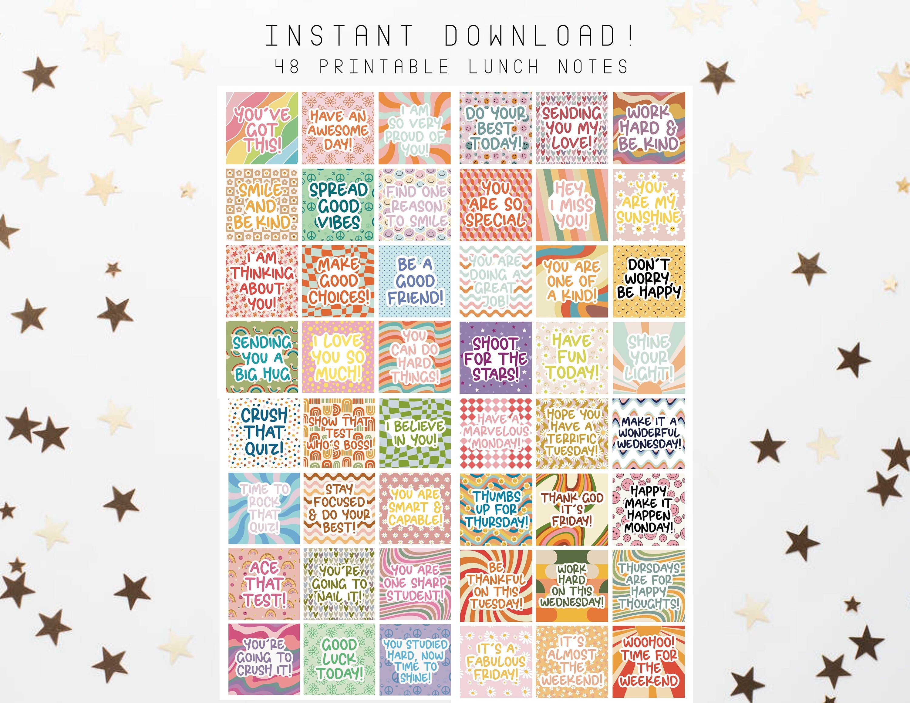 48 PRINTABLE LUNCH NOTES Easy to Print Pdf Pages of Encouraging Notes ...