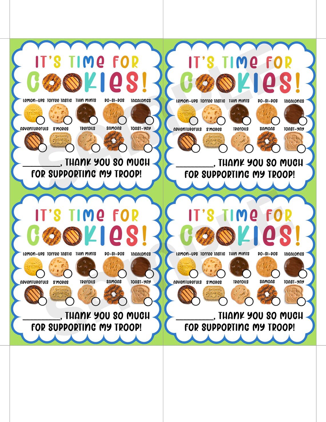 girl scout thank you notes cookie appreciation cards order etsy