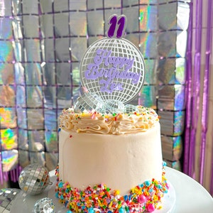 DISCO CAKE TOPPER Disco Ball Birthday Party Personalized & Custom Acrylic Mirror Topper Trendy Retro Groovy Dance Bday image 2