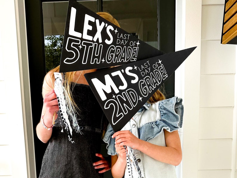 FIRST / LAST DAY of School Pennants Black or White Modern Minimal Personalized Custom Sign 1st 2nd 3rd 4th 5th Grade Pre-School Kinder image 1