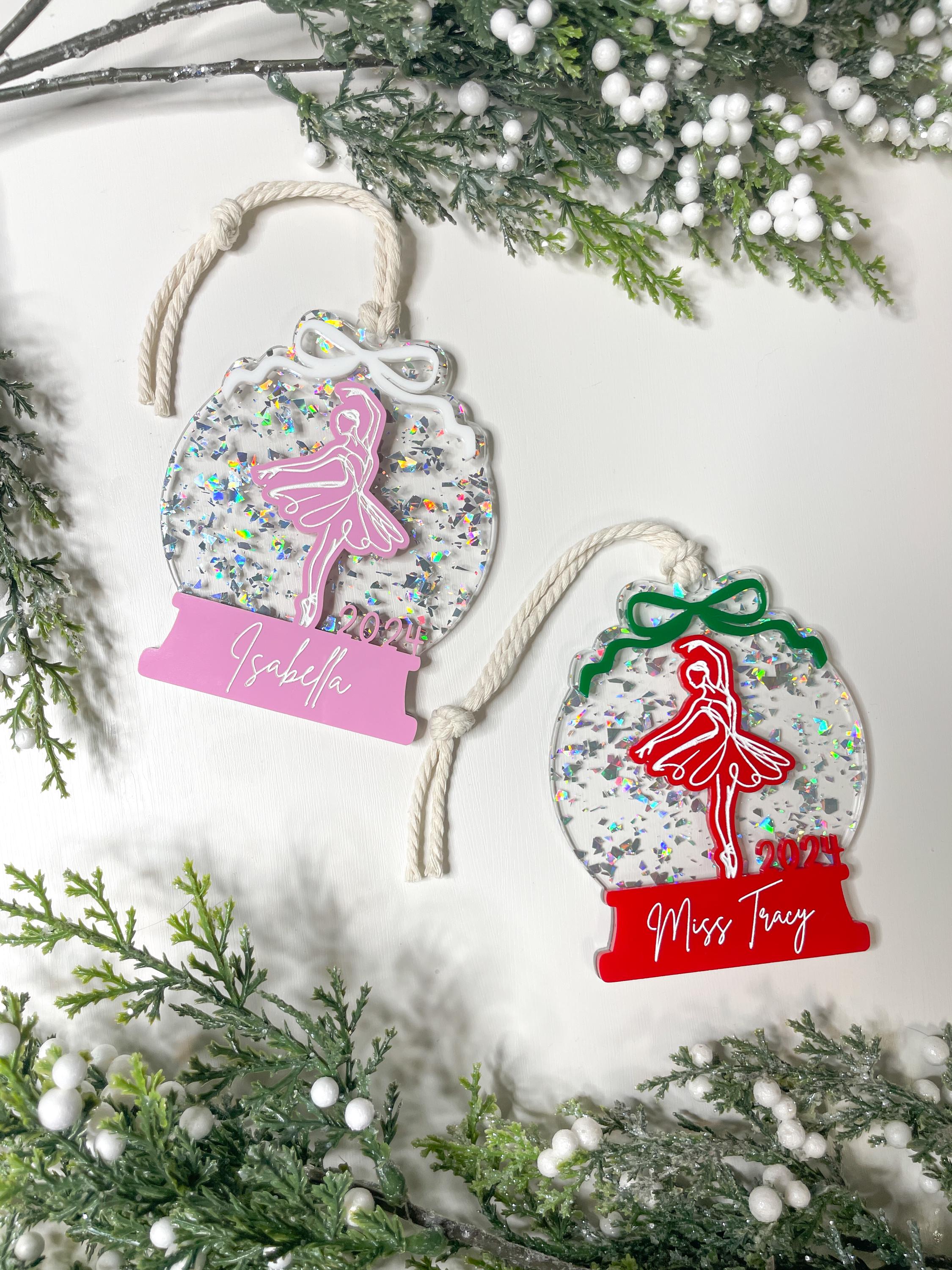 HOLIDAY DANCE ORNAMENT - Ballerina Dancer Glitter Christmas Ornament or Gift Tag - Teacher Gift Ballet