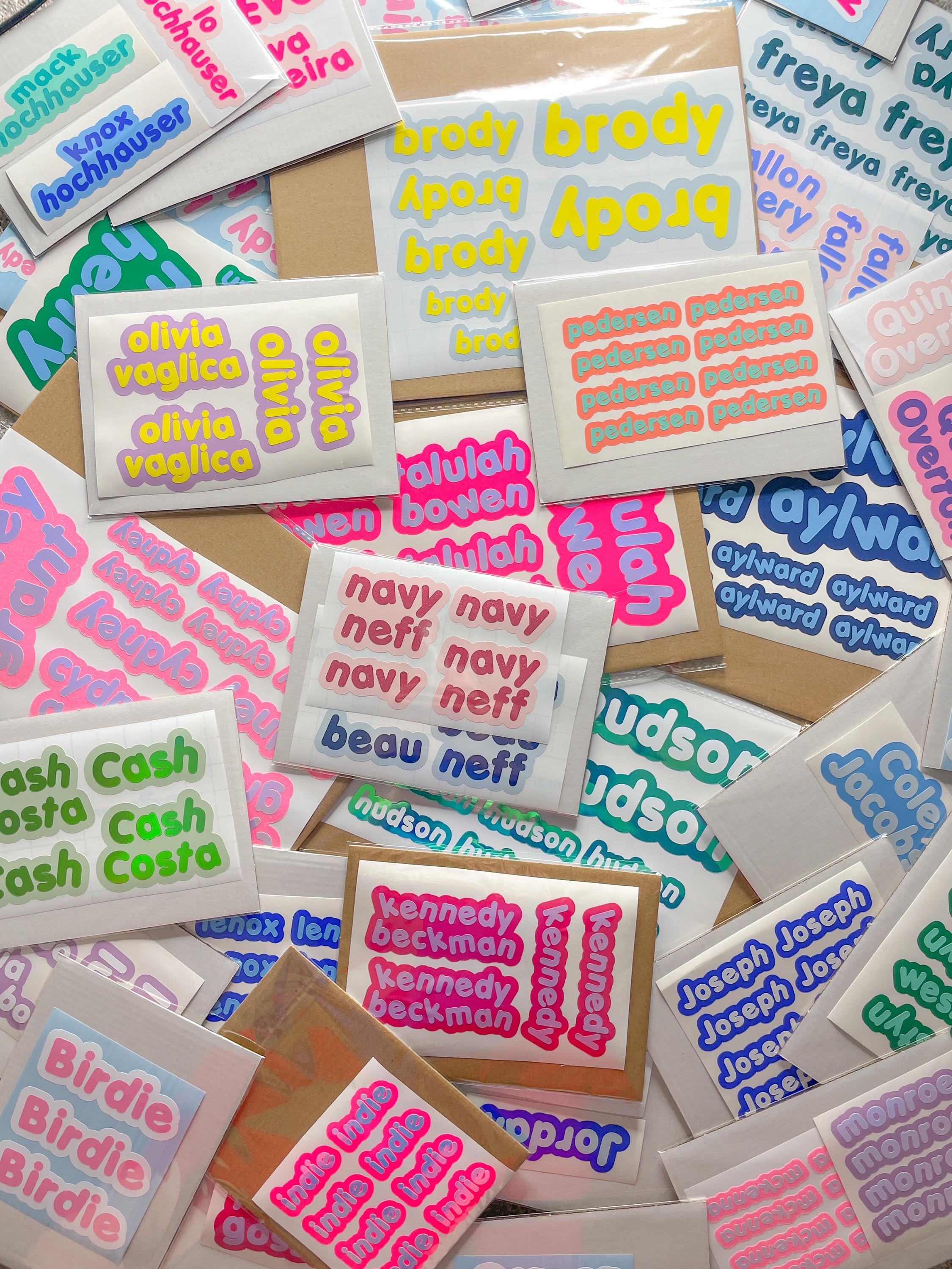 VINYL NAME LABELS - Kids Sticker Labels for lunchboxes, water bottles, drink ware, and more! - Colorful Fun Cute Trendy