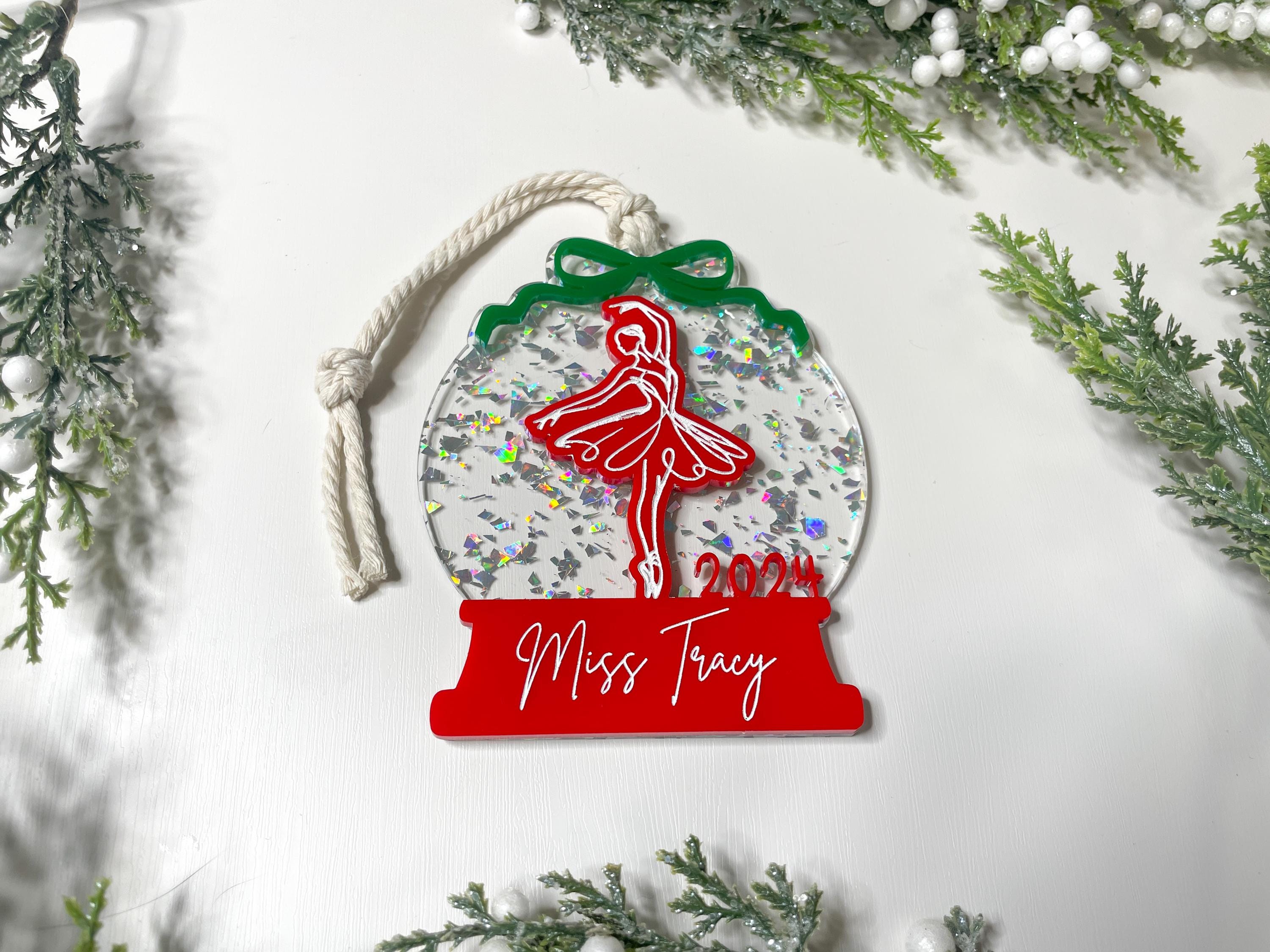 HOLIDAY DANCE ORNAMENT - Ballerina Dancer Glitter Christmas Ornament or Gift Tag - Teacher Gift Ballet