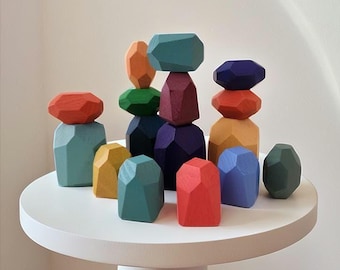 Wooden Balancing Rocks: Montessori Educational Toy, 16 Piece Set