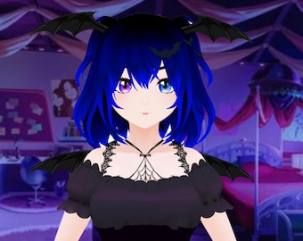 Blue Haired Vampire Girl Vtuber Model With Changeable Outfit Ready to Use | Cute Pre-Made 3D Vroid VRM model for Streaming/Vtuber