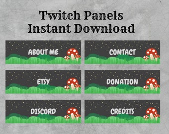 Cute Night Time Red Mushroom Panels for Twitch