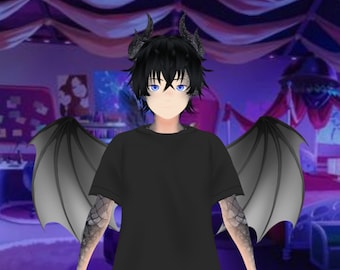 Male Black Grey Dragon Vtuber model With Two Outfits Ready to Use | Handsome Pre-Made 3D Vroid VRM model for Streaming/Vtuber