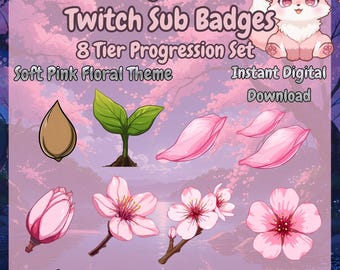 Cherry Blossom Twitch Sub Badges Set | 8 Tier Blossom Progression | Floral Subscriber Badges | Pink Sakura Stream Badges