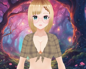 VRoidStudio Outfit: Flannel Crop Top Clothing Set - 18 Color Options