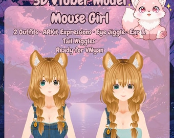 Mouse Girl VTuber Model | 3D VRoid Model for VNyan | Eye Jiggle, Ear + Tail Wiggles, ARKit Expressions, Bald