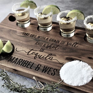 Personalized Tequila Flight Board Charcuterie Board for Bridal Shower Gift, Wedding Gift, Engagement Gift, Birthday Gift, Thank You Gift