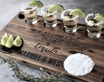 Personalized Tequila Flight Board Charcuterie Board for Bridal Shower Gift, Wedding Gift, Engagement Gift, Birthday Gift, Thank You Gift