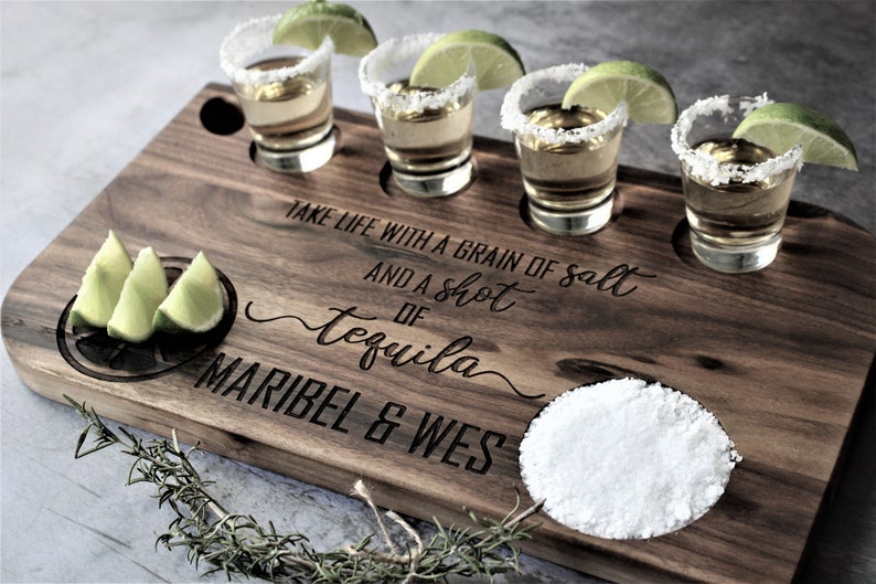 Personalized Tequila Flight Board Charcuterie Board for Bridal Shower Gift, Wedding Gift, Engagement Gift, Birthday Gift, Thank You Gift image 1